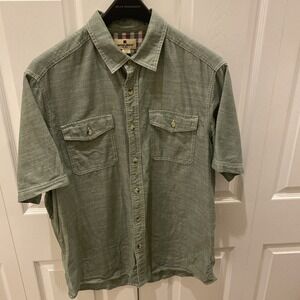 Woolrich Short Sleeve Button Down Chambray Shirt Green Men's Size L